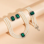 Women's Luxury Imitation Necklace & Bracelet Set with -Cut Green Gemstone-like Beads - Multi-Strand Collarbone Chain & Matching Bracelet Jewelry for Parties, Weddings, Daily Wear - Affordable -Alternative Accessories, Jewelry For Women, Necklace For Women High Quality, Long Necklaces For Women, Necklace For Women, Necklaces For Women