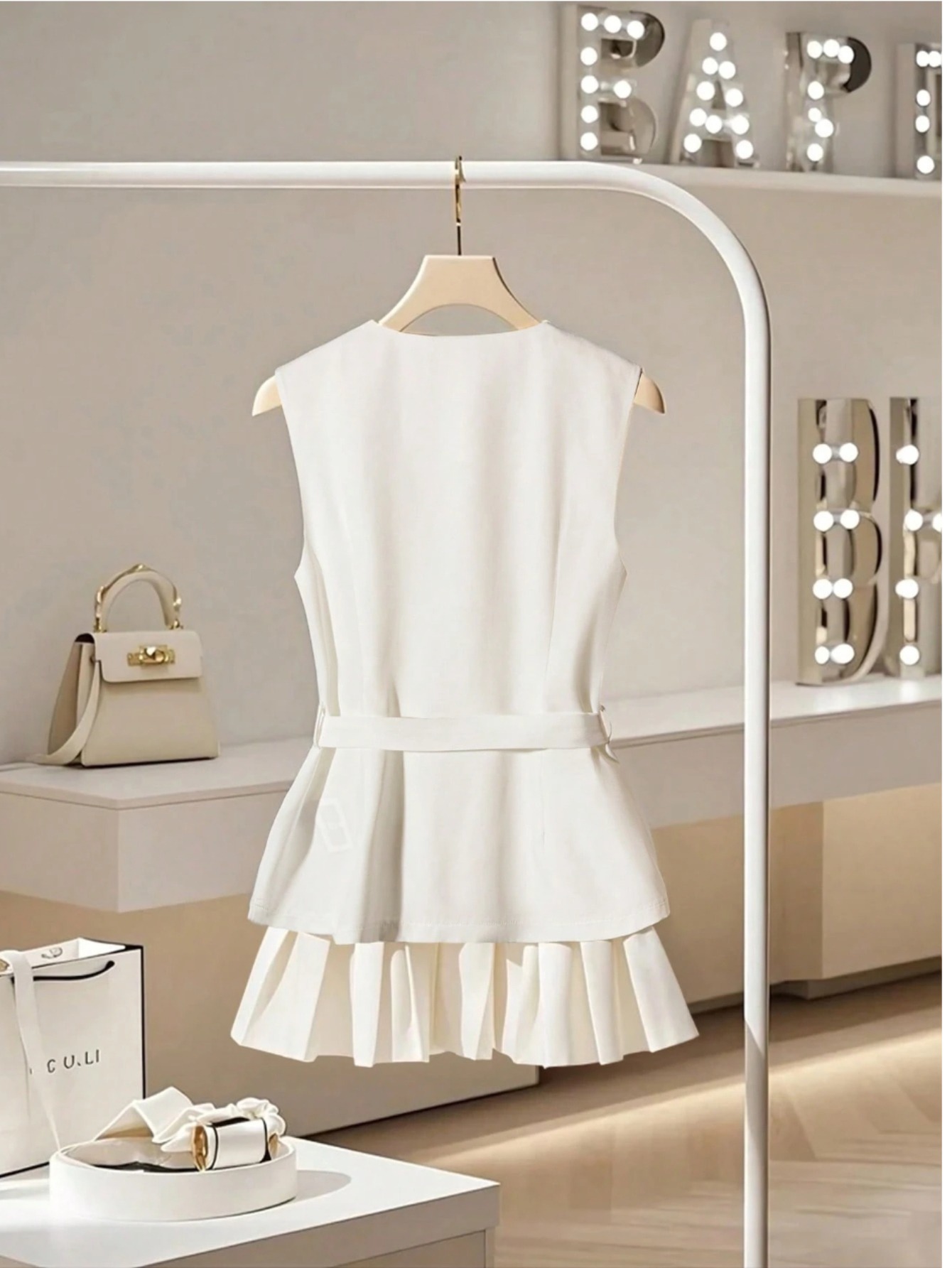 2pcs Women'S Four-Season Crew Neck Sleeveless Top + Skirt Set | Exquisite Minimalist Design, Showcasing Temperament Charm, Ideal For Work Commuting & Casual Business Dates - Image 2