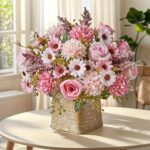 1pc Elegant Peony and Rose Simulation Flower Set, Embellished with Hydrangeas - Rich Light Pink Bouquet, No Vase Needed, Perfect for Home, Living Room, Holiday, Wedding and Engagement Decoration
