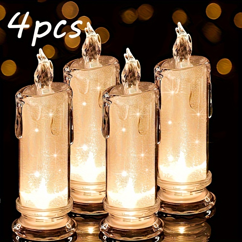 4-Pack Realistic Flickering LED Flameless Candles with Batteries- Suitable Family Dinners, Weddings, Festivals- Valentine's Day,, Halloween Gifts, Flameless Flickering Candles, Romantic Lighting, Decorative Lights,, Ambient Lighting,
