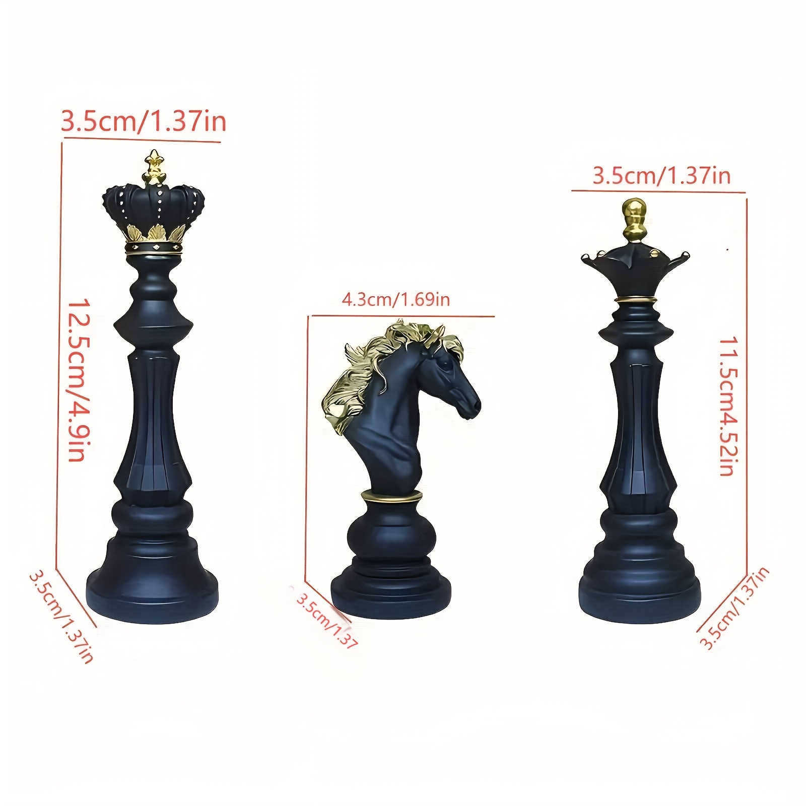 3pcs of Black and Golden Resin Chess Ornaments, Luxurious Black and Golden Chess Pieces, Suitable for Home Decoration- Ideal for Living Rooms and Study Rooms. Desk Arrangement - Image 7