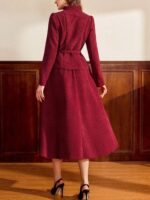 Burgundy Two-Piece Skirt Set with Belted Jacket - Image 4