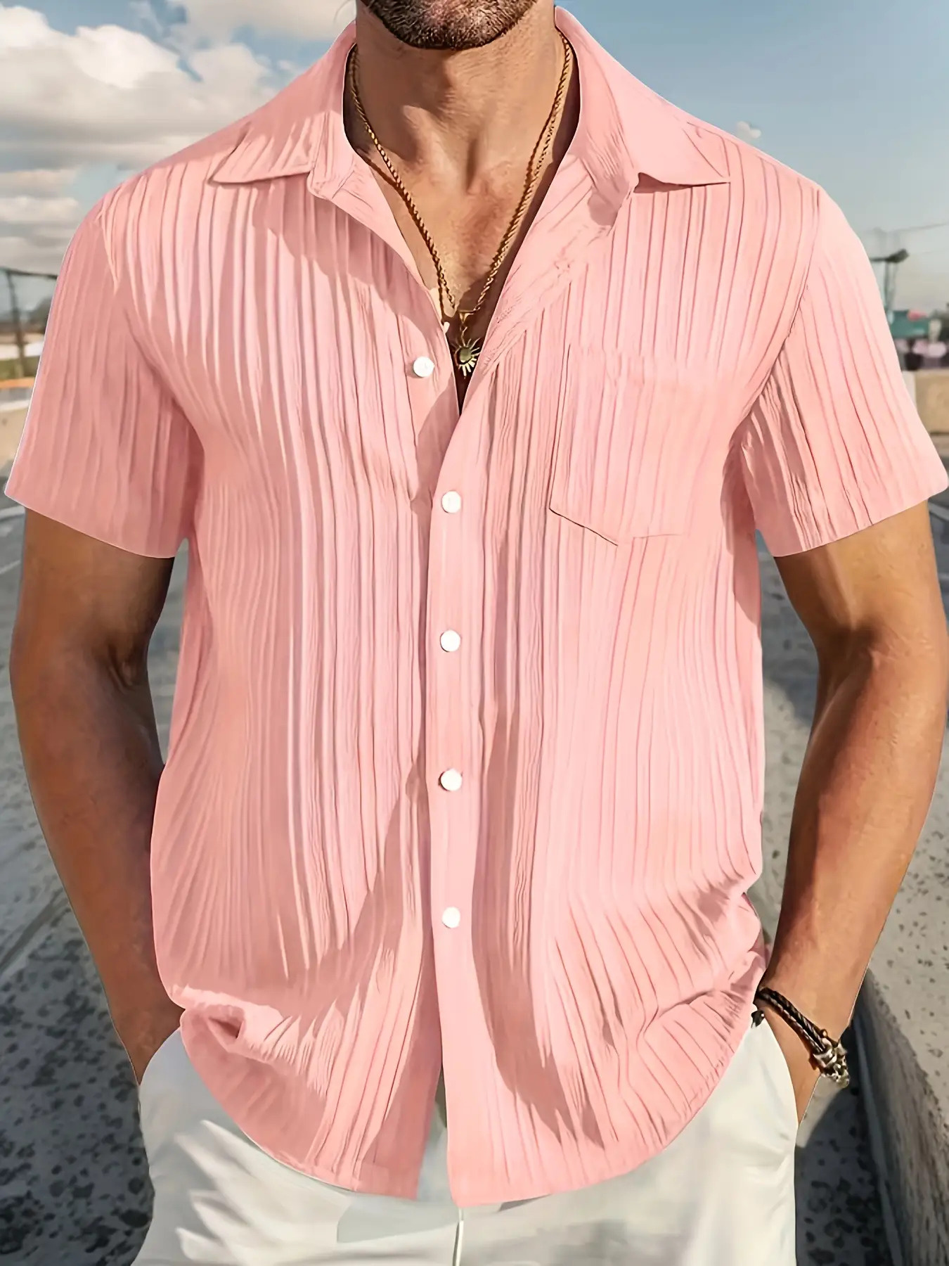 High Quality High Quality High Quality Men's Casual Short Sleeve Shirt- Classic Collar Button Design, Solid Color Non-Stretch Fabric, Machine Washable, Suitable for Office and Social Occasions All Seasons Casual Fashion Casual Fashion Casual Fashion - Image 5