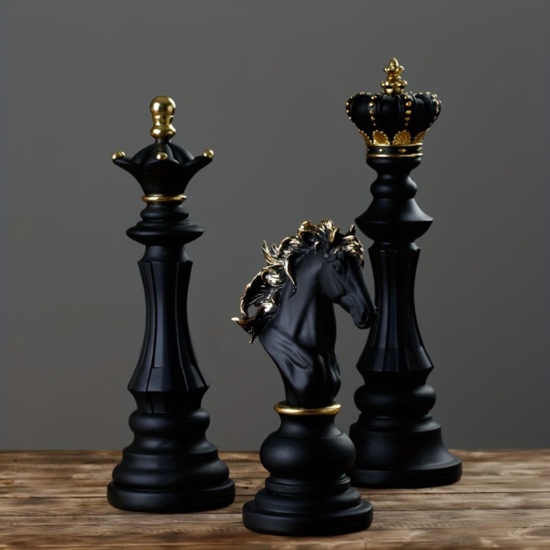3pcs of Black and Golden Resin Chess Ornaments, Luxurious Black and Golden Chess Pieces, Suitable for Home Decoration- Ideal for Living Rooms and Study Rooms. Desk Arrangement - Image 2