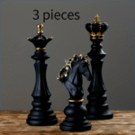 3pcs of Black and Golden Resin Chess Ornaments, Luxurious Black and Golden Chess Pieces, Suitable for Home Decoration- Ideal for Living Rooms and Study Rooms. Desk Arrangement