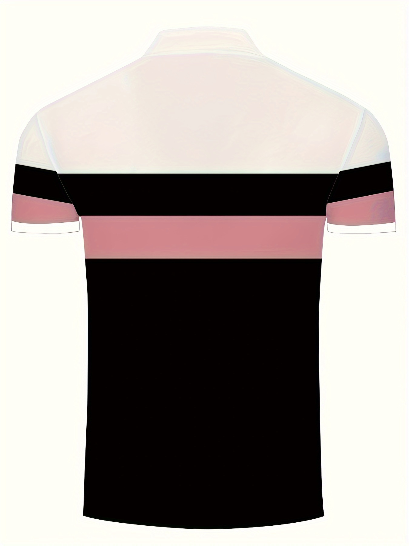 Men'S Polo Shirt with Summer White, Black, And Pink Striped Design, Featuring Short Sleeves, Contrasting Cuffs with White Trim, And a Three-Button Collar. It'S Stylish And Casual, Made from Breathable And Skin-Friendly Fabric - Image 7