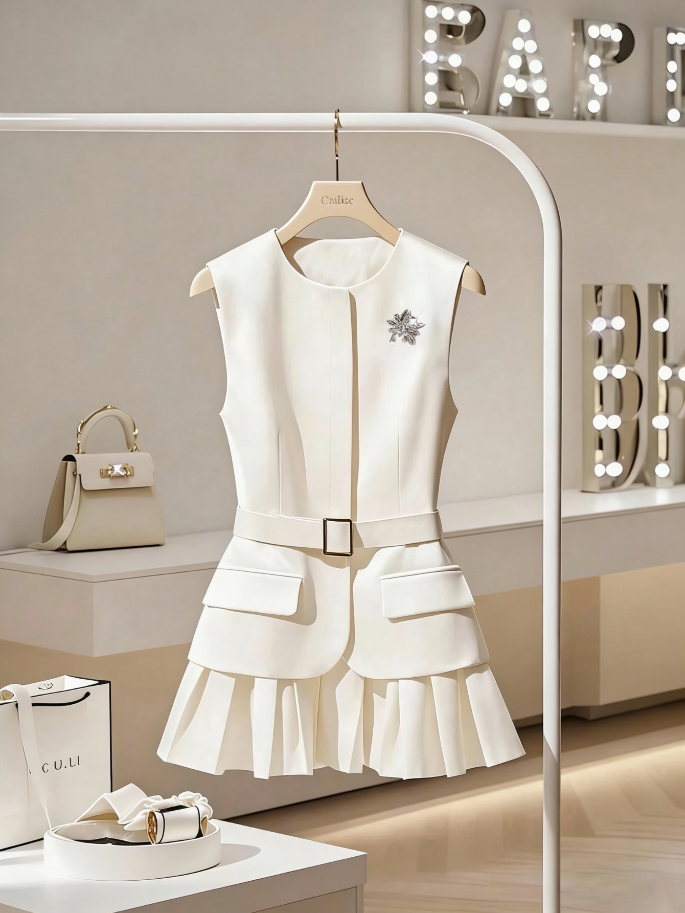 2pcs Women'S Four-Season Crew Neck Sleeveless Top + Skirt Set | Exquisite Minimalist Design, Showcasing Temperament Charm, Ideal For Work Commuting & Casual Business Dates