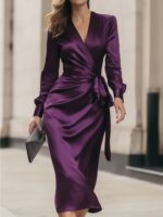 V-Neck Satin Tie Evening Gown with Waist-Cinch - Image 2