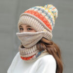 Korean 3-Piece Knitted Winter Set – Pom-Pom Beanie, Mask & Infinity Scarf | Sufiyana Store - Image 3