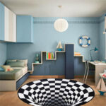 3D Vortex Carpet Black White Grid Bottomless Hole Illusion Rug Living Room Bedroom Anti-Slip Floor Mats Home Fashion Carpet Rugs - Image 4