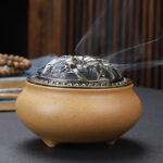 Copper Lid Ceramic Incense Burner Buddha with Antique Alloy Wire Incense Burner - Image 3