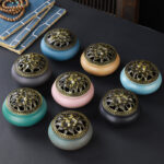 Copper Lid Ceramic Incense Burner Buddha with Antique Alloy Wire Incense Burner - Image 5