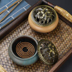 Copper Lid Ceramic Incense Burner Buddha with Antique Alloy Wire Incense Burner - Image 6