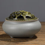 Copper Lid Ceramic Incense Burner Buddha with Antique Alloy Wire Incense Burner - Image 10