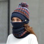 Korean 3-Piece Knitted Winter Set – Pom-Pom Beanie, Mask & Infinity Scarf | Sufiyana Store