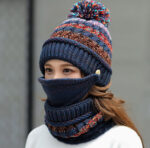 Korean 3-Piece Knitted Winter Set – Pom-Pom Beanie, Mask & Infinity Scarf | Sufiyana Store - Image 5