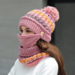 Korean 3-Piece Knitted Winter Set – Pom-Pom Beanie, Mask & Infinity Scarf | Sufiyana Store - Image 4