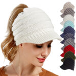 Women’s Ponytail Beanie Tail Hat – Winter Warm Non-Slip Knit Messy Bun Visor Cap for Women | Sufiyana Store